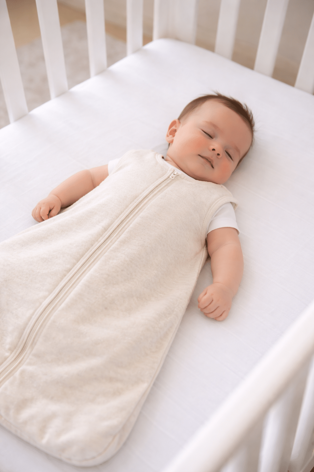 baby in sleep sack sleeping in crib